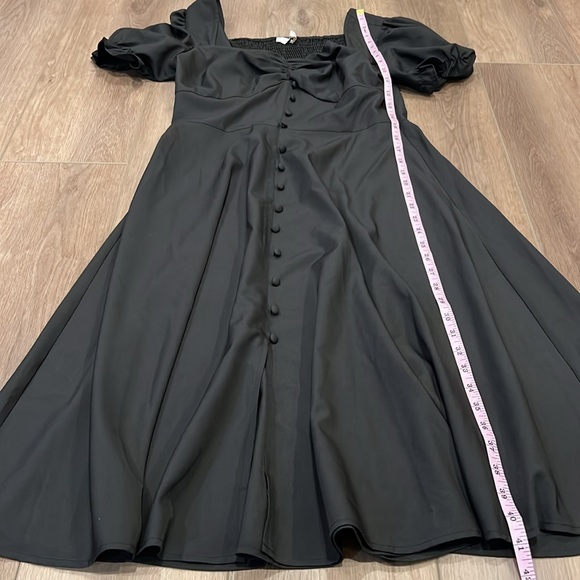 Belle Poque Black Dress Size M Smocked Back Decorative Button Puffed Sleeves - Picture 7 of 15